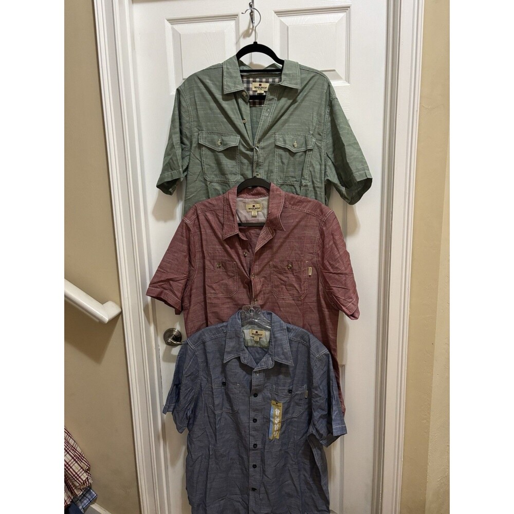 Woolworths Lot of 3 Mens Large Short Sleeve Lightweight Button Front Solid New
